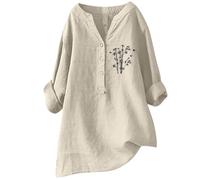 Top in lino con maniche a 3/4 per donna grafica estate oversize 2026 peplo autunno comodo club camicie casual asimmetriche con scollo a V trasparente manica lunga manica dolman cotone western