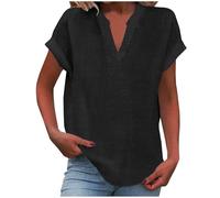 Top in lino da donna UK Casual Loose Basic Tee V Neck Basic Loose Tunica T Shirt Top Summer Cotton Linen Womens Comode Camicette Comode Solido Vestibilità Larga Top T-shirt T-shirt Leggera T-shirt