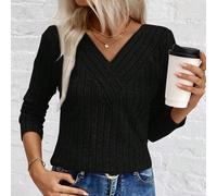 Top in maglia a coste spazzolata con scollo a V LUNE, nuova maglietta da donna per il commercio elettronico transfrontaliero, autunno/inverno L,M,S,XLColore unicoTessuto in maglia