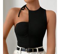 Top in maglia casual a maglia senza maniche asimmetrico con dettagli forati, cintura al collo e design senza maniche adatto per una gita durante la primavera e l"estate" L,M,S,XL,XS,XXL,XXS,XXXL,XXXXL