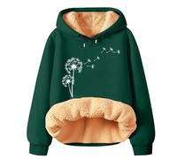 Top in pile da donna Teddy Fluffy Jacket da donna inverno primavera caldo pile felpa con cappuccio pullover a maniche lunghe tinta unita felpa stampata top per regali di Natale quotidiani, Verde, L