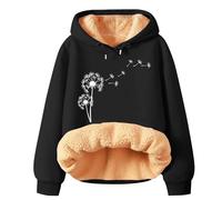 Top in pile da donna Teddy Fluffy Jacket da donna inverno primavera caldo pile felpa con cappuccio pullover a maniche lunghe tinta unita felpa stampata top per regali di Natale quotidiani, Nero , L