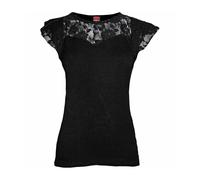 Top In Pizzo A Manica Corta Nero Liscio Gothic Elegance Spiral P001F721