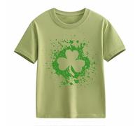 Top in pizzo nero da donna a maniche corte St Day Middle and Large Children's Retro Personality 2D Printing Children's Loose Short Sleeved Abbigliamento da donna, verde, 6-7 Jahre