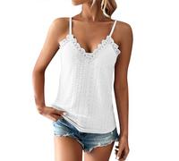 Top in pizzo per le donne con scollo a V canotte senza maniche canotta in pizzo con occhielli gilet casual sciolto top morbido comodo canotta di base leggera traspirante per uscire canottiere vacanze