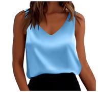 Top in raso da donna UK Canotte con scollo a V crop top sexy senza maniche night club elegante camicia per uscire top estivi, 01-azzurro cielo., XXL