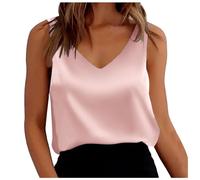 Top in raso senza maniche, donna, scollo a V, ampio, camicetta canotta, look lussuoso