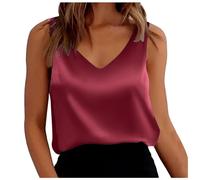 Top in raso senza maniche, donna, scollo a V, ampio, camicetta canotta, look lussuoso