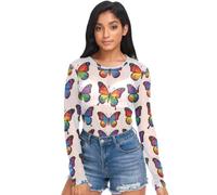 Top in rete da donna, motivo puzzle con farfalla per la consapevolezza dell'autismo, top in rete con scollo a O, taglia S, Modello di puzzle farfalla consapevolezza autismo, XL