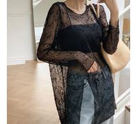 Top in rete trasparente senza sottocamicia, top da uscire, top a maniche lunghe da donna per festival L,M,S,XL,XSColore unicoTessuto in tulle
