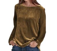 Top in Velluto Vintaggio Donna Blusa a Maniche Lunghe Casual Camicie Girocollo Velluto Leggera E Comoda T-Shirt in Velour Curvy alla Moda Camicetta Eleganti Tinta Unita Lavoro Autunno Primavera
