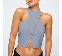 Top incrocio con scollo a canottiera di colore blu polveroso, con design con taglio frontale e stile senza maniche L,M,S,XSColore unicoTessuto intrecciato