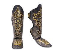 Top King New Pro - Parastinchi in pelle per Muay Thai, Kanok Black, L