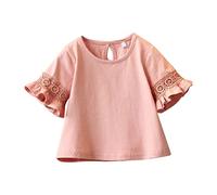 Top Lunghi Con Pizzo Del Bambino Ragazza T-shirt Pizzo Mezza Manica Girocollo Sciolto Camicetta Estate Tinta Unita Casual Ragazza Top, Colore: rosa., 2-3 Anni