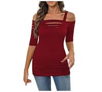 Top Lungo con Spalline Sottili e Spacchi Laterali alla Moda, a Cinque Maniche, Sexy e con Design Cavo (Red, XXL)