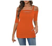 Top Lungo con Spalline Sottili e Spacchi Laterali alla Moda, a Cinque Maniche, Sexy e con Design Cavo (Orange, M)