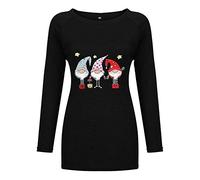 Top Maglioni Maniche Santa Donne Maglione Casual Lungo Stampato Camicetta Camicetta Con Elastico, Nero , M