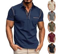 Top Manica Raglan con Cuciture a Righe con Lettere in Tinta Unita a Maniche Corte Primaverili da Uomo (a-Blue, L)