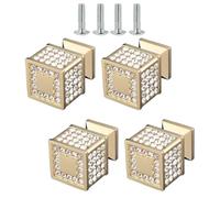 TOP-MAX 4 bottoni per mobili in cristallo, con strass, con viti, maniglie per mobili, armadi, cassetti (oro, quadrato)