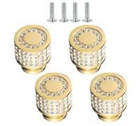 TOP-MAX 4 pomelli per mobili in cristallo, con strass, con viti, maniglie per mobili, maniglie per armadi, cassetti (oro, rotondo)