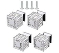 TOP-MAX 4 pomelli per mobili in cristallo, con strass, con viti, maniglie per mobili, maniglie per armadi, cassetti (argento, quadrato)