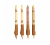 TOP-MAX Set di 4 penne a sfera cancellabili marrone chiaro, punta da 0,5 mm, inchiostro blu e nero, impugnatura ergonomica, regalo ideale per scuola e ufficio (inchiostro blu)