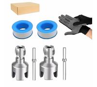 TOP-MAX Set di utensili per filettare tubi interni ed esterni integrati, in acciaio al carbonio da 1/2" e 3/4", incluso nastro sigillante e guanti per riparazioni domestiche di tubi in PVC