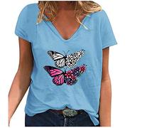Top Moda Casual Stampato Donne Scollo a V Manica corta T-shirt per le Donne Camicetta Scintille Costume Delle Donne, Blu, 3XL