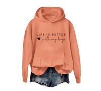 Top moda da donna UK per donne felpe con cappuccio da donna felpa con cappuccio Life is Better With My Boys Felpa con cappuccio nera stampata leggera vestibilità ampia pullover personalizzato autunno
