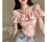 Top monospalla con volant in stampa floreale per abiti estivi donna eleganti