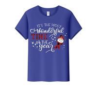 Top natalizio a maniche corte da donna 2025 It's the most wonderful time of the year maglietta girocollo a maniche corte da donna con stampa a lettere per la vita quotidiana regali di Natale, Blu, XXL