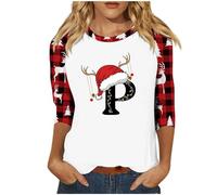 Top natalizio da donna 2025 maglietta da donna autunno/inverno manica a sette quarti stampa lettere di Natale maglietta a maniche lunghe tuniche per festival regali di Natale quotidiani, Oro rosa, S