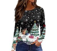 Top natalizio da donna alla moda camicetta da donna a maniche lunghe girocollo vestibilità ampia con vita stretta | Tunica autunno 2025 per festival regali di Natale quotidiani, Grigio, XXL