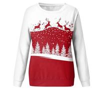 Top Natalizio da Donna Ampio e Casual con Stampa e Cappuccio Senza Cappucci | Maglione Con Le Renne Donna Donna Spalle Zucchero Bordeaux Dietro Sci Poco Flanella Style Incrociato Cipria