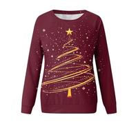 Top Natalizio da Donna Ampio e Casual con Stampa e Cappuccio Senza Cappucci | Maglione Con Le Renne Donna Donna Spalle Zucchero Bordeaux Dietro Sci Poco Flanella Style Incrociato Cipria