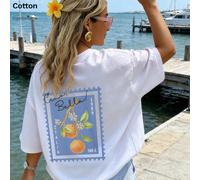 Top oversize primavera/estate, 100% cotone, magliette a maniche corte da donna, divertente e fresco motivo limone Ciao, Bella! Italia, girocollo a tinta unita, morbido e confortevole, casual, streetwe