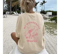 Top oversize primavera/estate, 100% cotone, T-shirt a maniche corte da donna, stampa My Wonderful World Forest Butterfly, Flower e Mushroom, tinta unita, scollo rotondo, morbide e comode, casual, stre