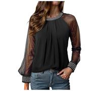 Top Paillettes Donna-Maglia Paillettes Donna,Camicette Festive Top con Paillettes Nero Elegante E Sexy per Capodanno (Black, S)