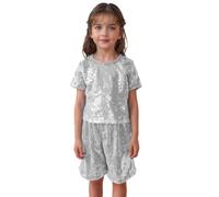 Top Paillettes - Top con Paillettes per Bambina Top a Maniche Corte con Paillettes Glam Party per Ragazze T-Shirt Scintillante per Danza ed Eventi con vestibilità Elegante (White 3-7 Years)