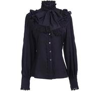 Top per Juniors Estate Autunno Manica Lunga Aderente Vittoriano Goth Increspato Steampunk Top T Shirt Camicetta Donna 2025, S-651 Nero, XL