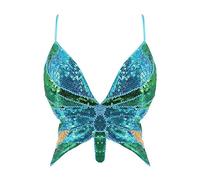 Top per le donne per le donne, canotta di bandage con sequenza di paillettes alla farfalla, costume da abbinamento senza marcia senza maniche per la danza della pancia, Dance latina, Club delle feste