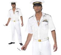 Top Pistola Capitano 80s Costume Bianco Pilota da Uomo Tom Crociera Completo M L