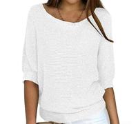 Top pullover in maglia con scollo rotondo per le donne con 3 4 maniche di lunghezza tinta unita e vestibilità ampia per quattro stagioni (L bianco)