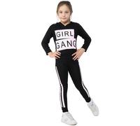 Top Ragazze Bambini Gang Stampa con Cappuccio Corto & Legging Riposo Set 7-13 Yr