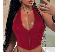 Top rosso stile Y2K, corpetto con scollo a V, con osso, occhielli e lacci frontali, schiena scoperta, top corto modellante per feste, uscite, concerti country, abbigliamento natalizio L,M,S,XL,XSColor