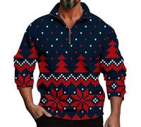 Top senza cappuccio in pile a maniche lunghe tinta unita per uomo autunno inverno manica lunga Natale stampa 3D personalità casual confortevole allentato un terzo cerniera abbigliamento da lavoro per