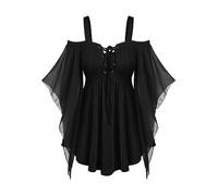 Top senza maniche a maniche corte per ragazzi con scollo a V vittoriano gotico in rete canottiera camicette camicie da donna, D-934 Nero, XXL