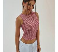 Top senza maniche a quadri rossi, romantico per appuntamenti di San Valentino, comodo e chic, casual in stile Y2K, adatto per vacanze ed eventi estivi L,M,S,XSquadriTessuto in maglia
