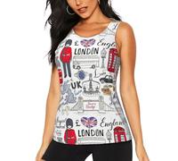 Top senza maniche con stampa "I Love London", da donna, per palestra, per vari tipi di corpo, nero, L