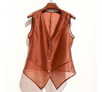 Top Senza Maniche Da Donna In Finta Seta Trasparente Gilet Casual Elegante Base
